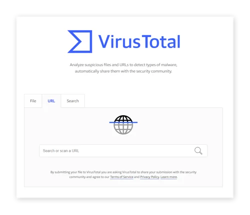 VirusTotal 将扫描 URL 以查找威胁。